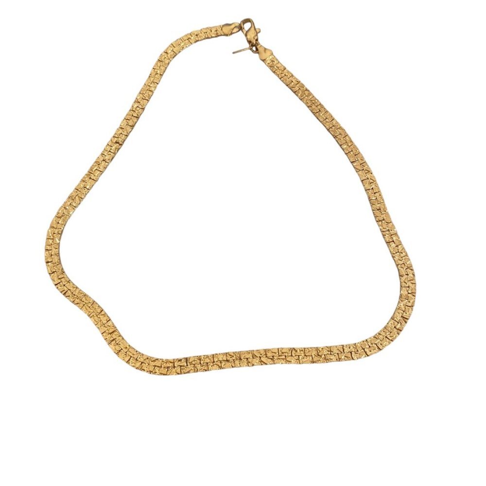 Vintage KOREA Vintage Gold Tone Flat Nugget Link Chain Necklace Serpentine 16"